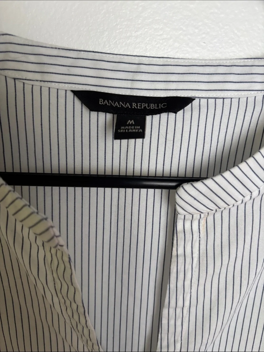 Banana Republic White Blouse with Thin Navy Stripes
